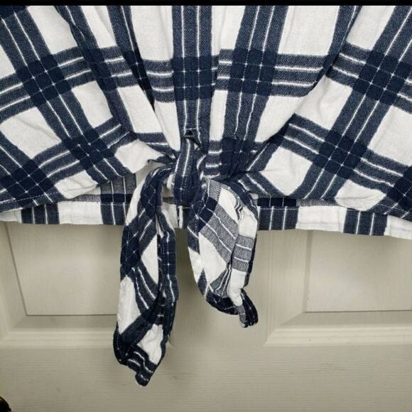 Madewell Plaid Button-Back Tie Tee size Medium - Picture 5 of 11